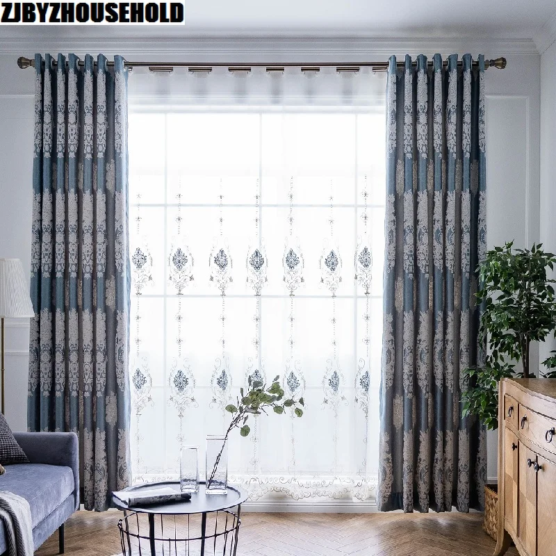 Новые синие шторы высококлассные в европейском и американском стиле шторы для гостиной шторы для спальни вилла кабинет шторы