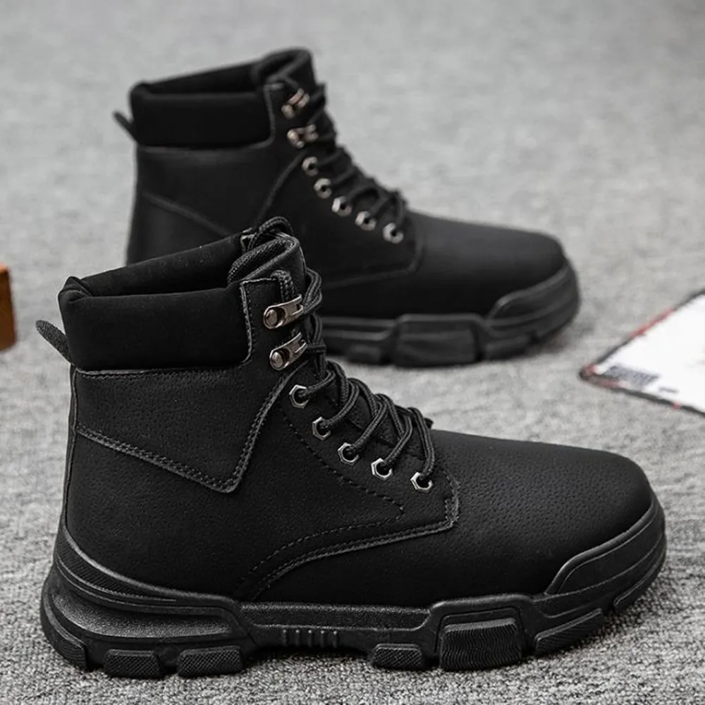 

Men High Quality Leather Boots Male Spring Casual Motorcycle Ankle Botas Hombre Men Lace-Up Basic Boots Man Fashion Men Boots