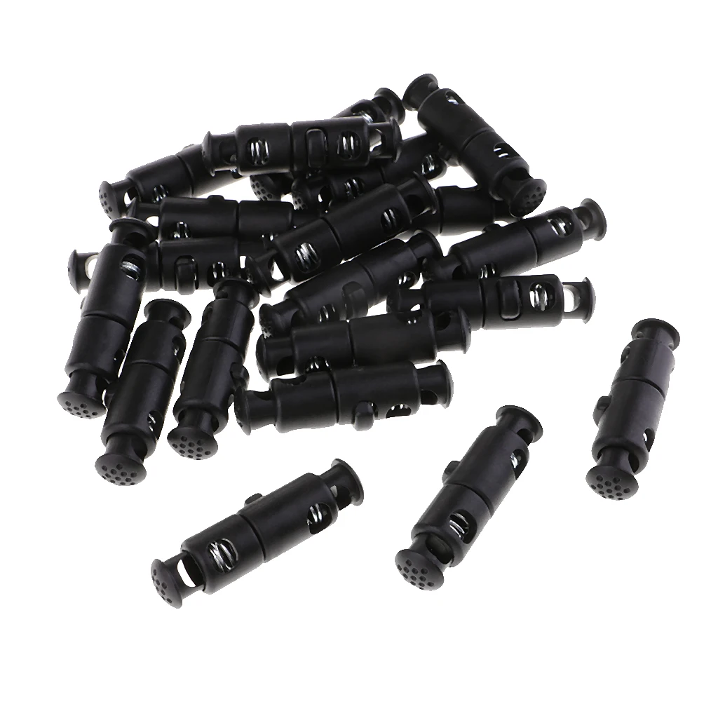 20 Pieces Plastic Dual Head Drawstring Toggle Spring Stopper String Cord Locks 50x12mm