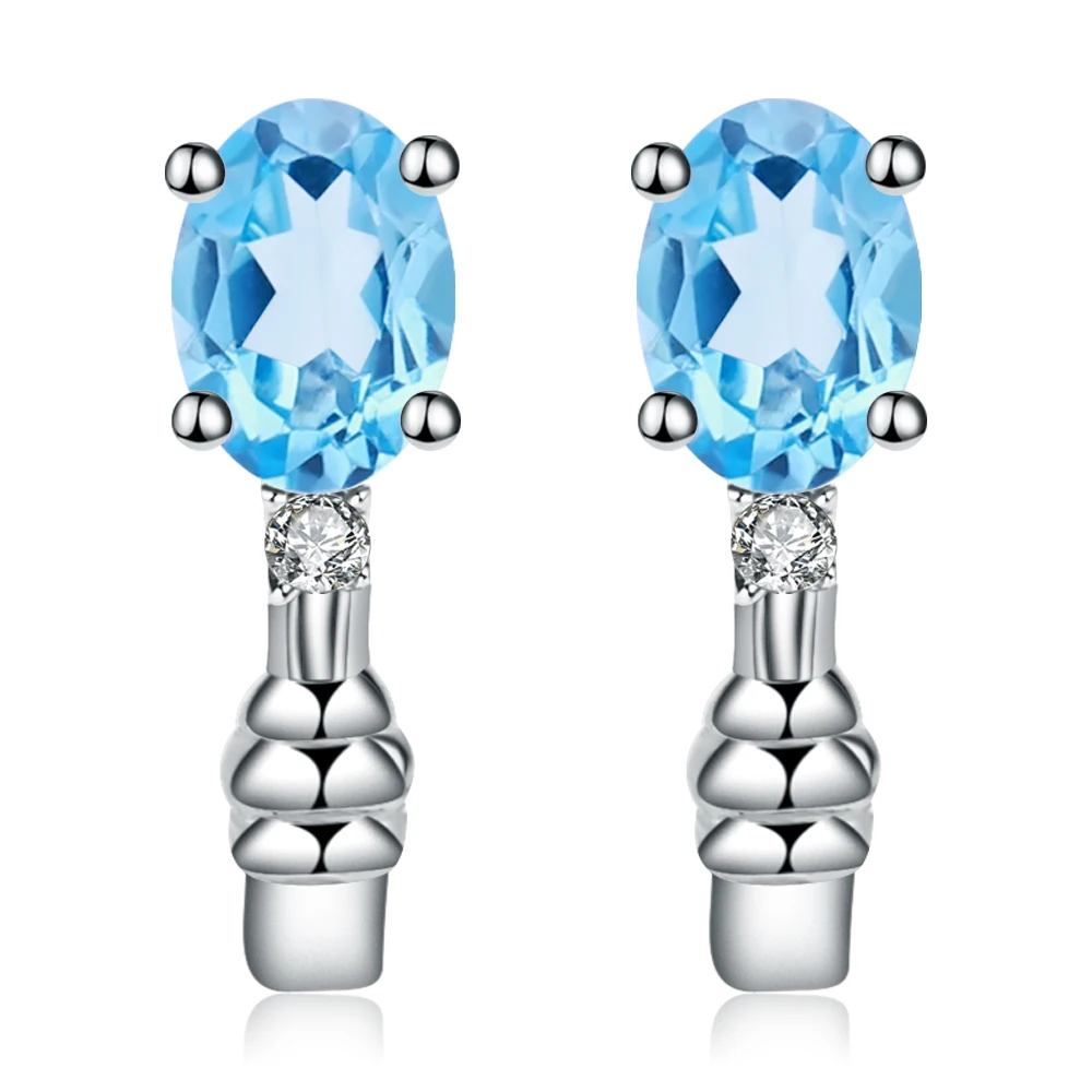 

Gem's Ballet 925 Sterling Silver Earrings 2.00Ct Oval Natural Swiss Blue Topaz Gemstone Stud Earrings for Women Fine Jewelry