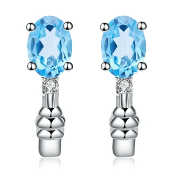 

Gem's Ballet 925 Sterling Silver Earrings 2.00Ct Oval Natural Swiss Blue Topaz Gemstone Stud Earrings for Women Fine Jewelry