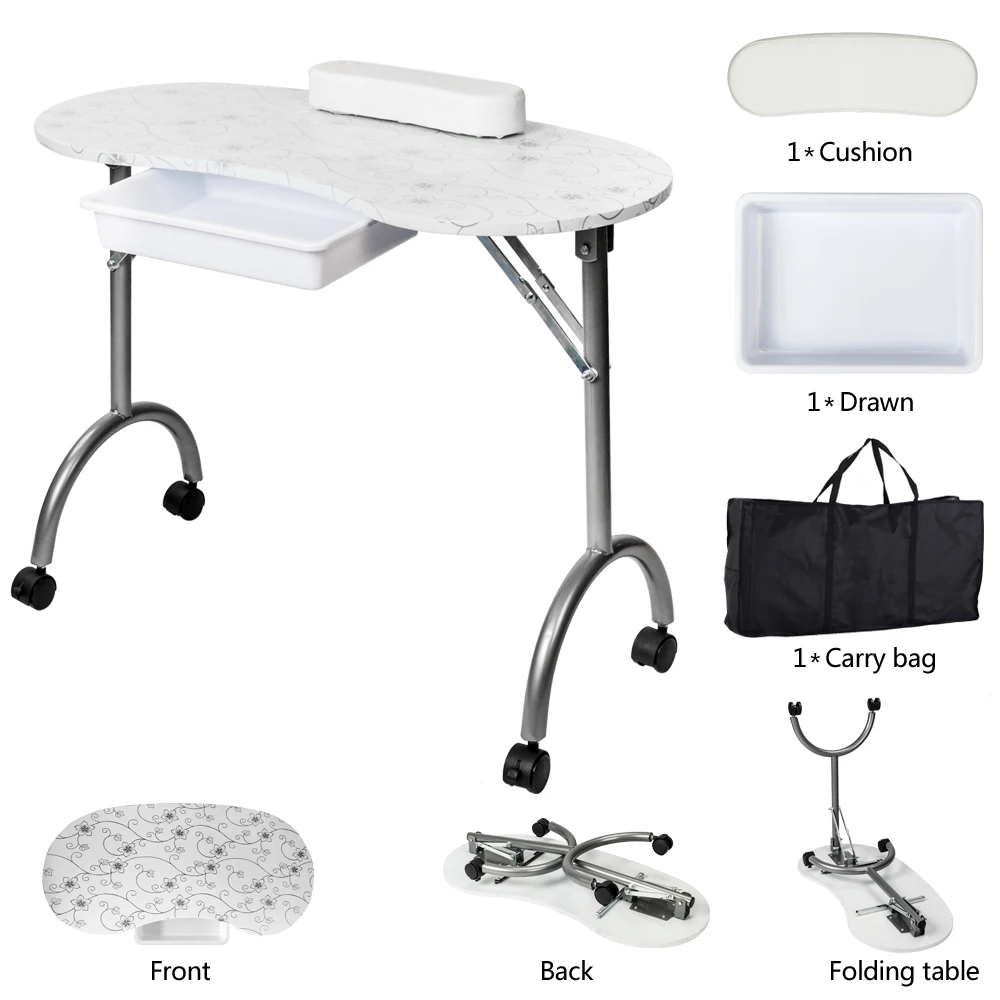 

Portable MDF Manicure Table with Arm Rest & Drawer Salon Spa Nail Equipment White