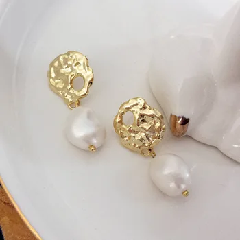

Baroque Pearl Gold Bohemian Summer Pendientes Irregularity 925 Sterling Silver Drop Earrings For Women Mujer Moda 2020 Jewellery