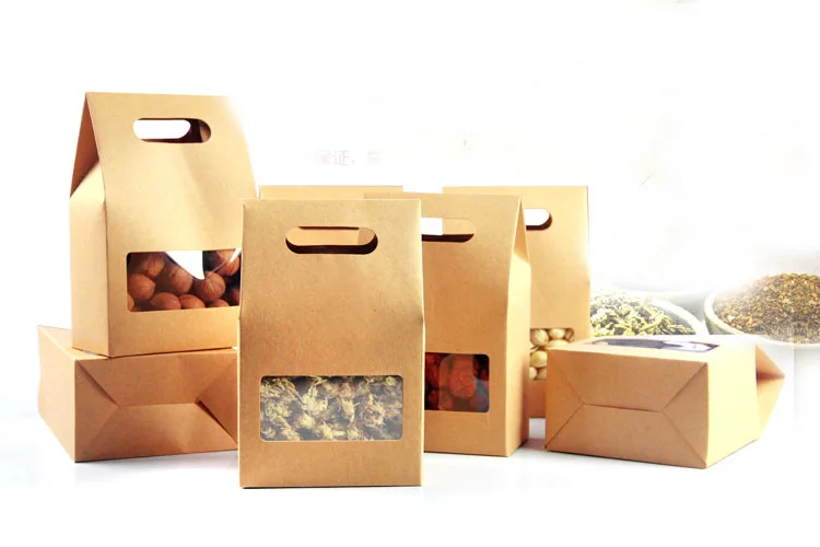 

10*15.5*6cm 100pcs Quality packaging Kraft paper Stand Up bag Food Square window box Bags of nuts/Tea/Cake/Cookies/Coffee bags