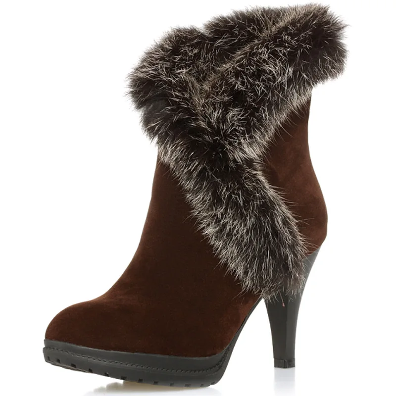 winter womens boots Fashion faux fur trim women high boots With high heels women snow boots