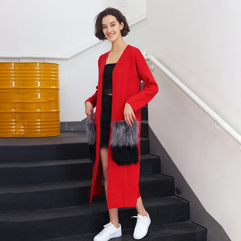 TWOTWINSTYLE, Элегантная трикотажная ветровка для женщин, длинный рукав, свободные карманы, меховой кардиган для женщин, Повседневная мода, новая одежда