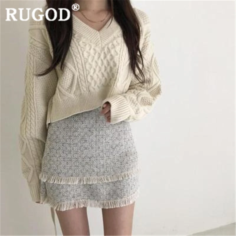 RUGOD женский свитер, пуловер с v-образным вырезом, теплый, с высокой талией, со шнуровкой сзади, толстый свитер, новинка, Зимняя мода, женские элегантные топы