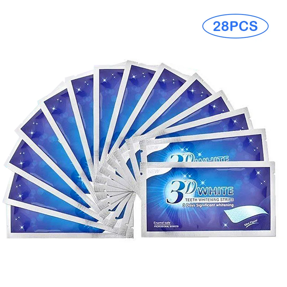 28pcs 3D Advanced White Gel Teeth Whitening Strips Stain Removal Oral Hygiene Care Double Elastic Teeth Strips Bleaching Tools