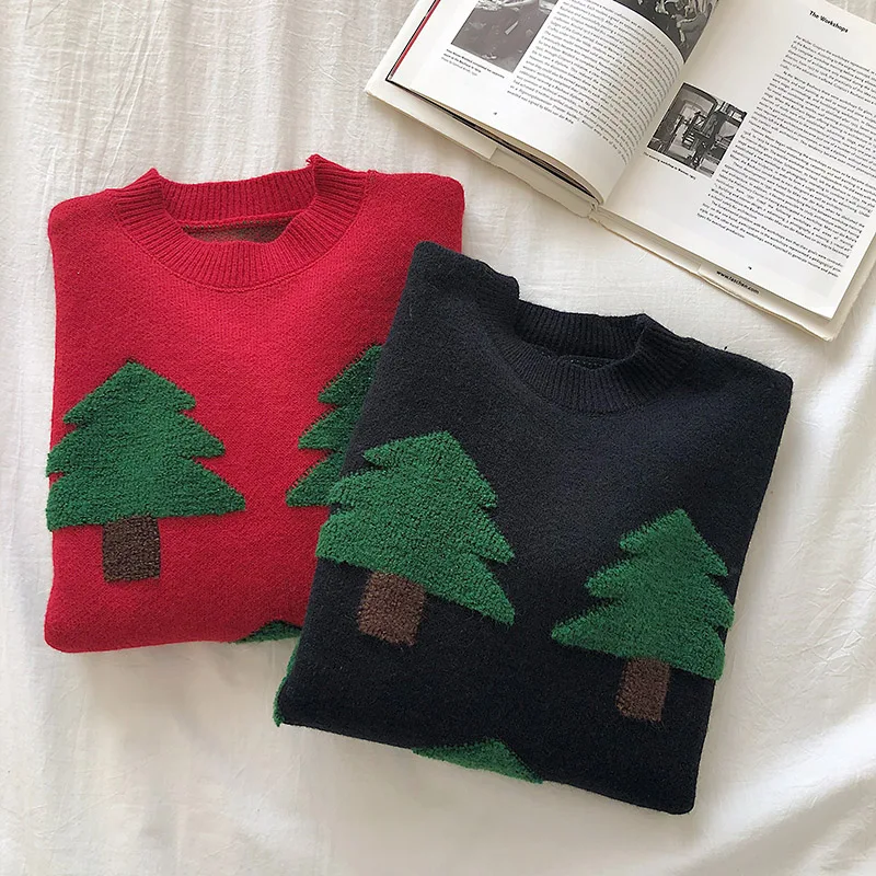 Осень-зима, женский свитер, пуловер,, винтажный свитер с рождественской елкой, джемпер, женский толстый длинный рукав, повседневные топы