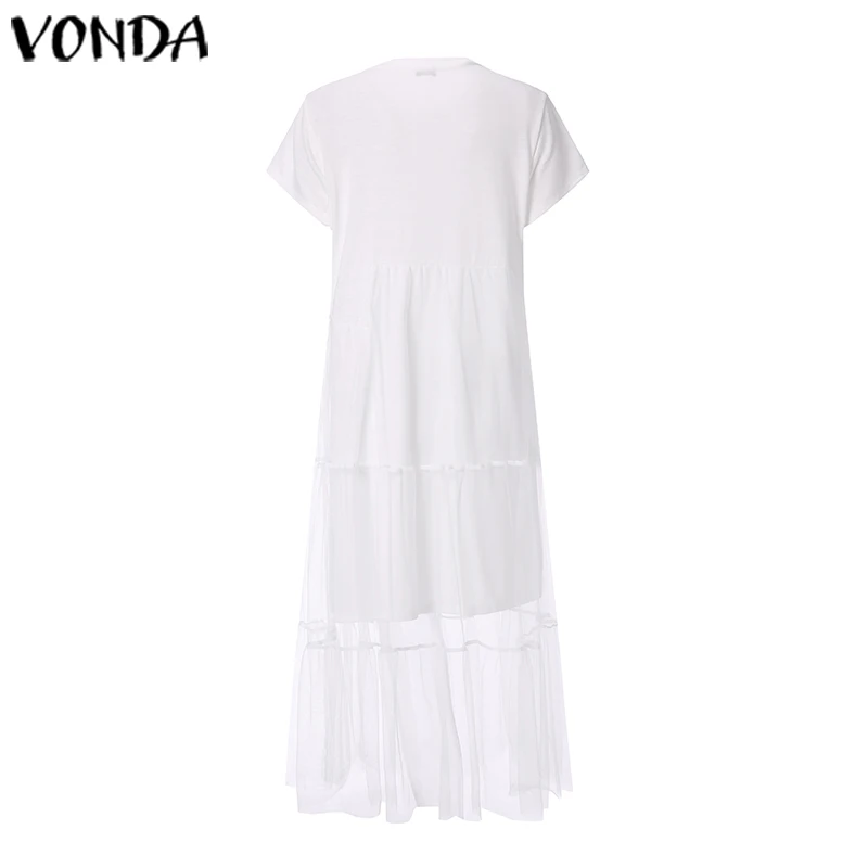 Повседневное однотонное платье VONDA с круглым вырезом и коротким рукавом для женщин, богемные вечерние платья, свободный пляжный сарафан, модное платье 5XL