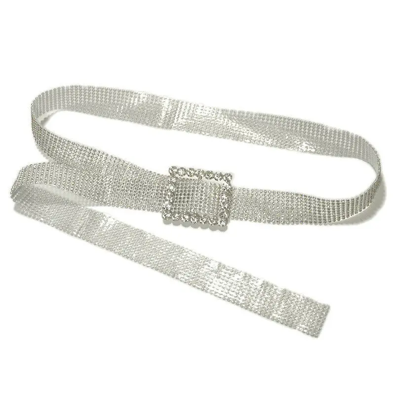 Female Rhinestone Waistband Fashion Crystal Diamond Belt Shiny Bling Bling Belts For Women Square Buckle Chain Waist Belt