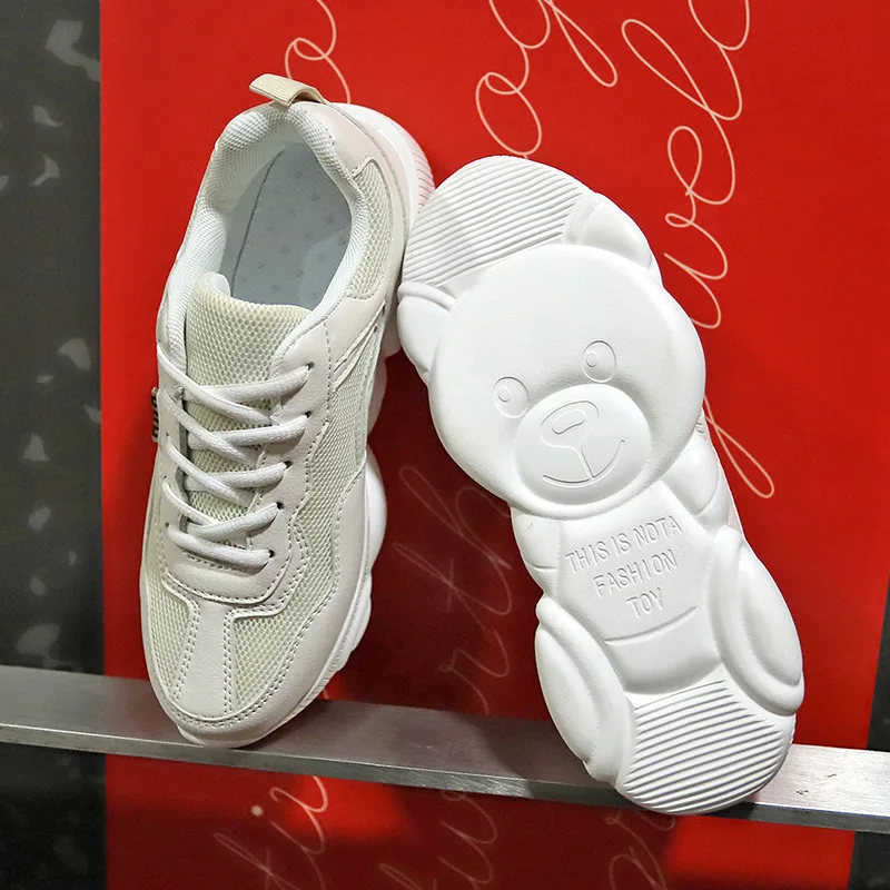 

Bear Shoes Women's 2019 Spring New Style Casual Sports Shoes Old Man Shoes Women's Mesh INS Ultra-Fire Red White Shoes