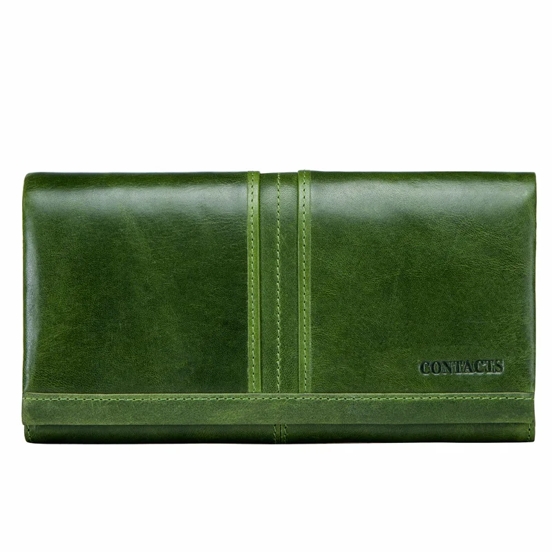Модный длинный женский кошелек из натуральной кожи, кошельки с карманом для телефона, портмоне на молнии, клатч для дам, держатель для карт - Цвет: Зеленый