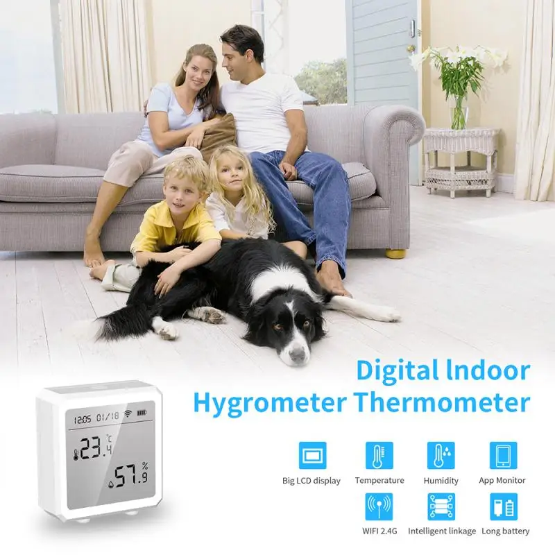 Tuya Smart Life WiFi Temperature & Humidity Sensor Bluetooth-compatible Thermometer With LCD Display For Alexa Google Home