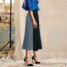 Весна осень Лоскутные цветные Jupe Longue Femme корейские женские праздничные вечерние юбки с высокой талией шифоновые плиссированные юбки для женщин