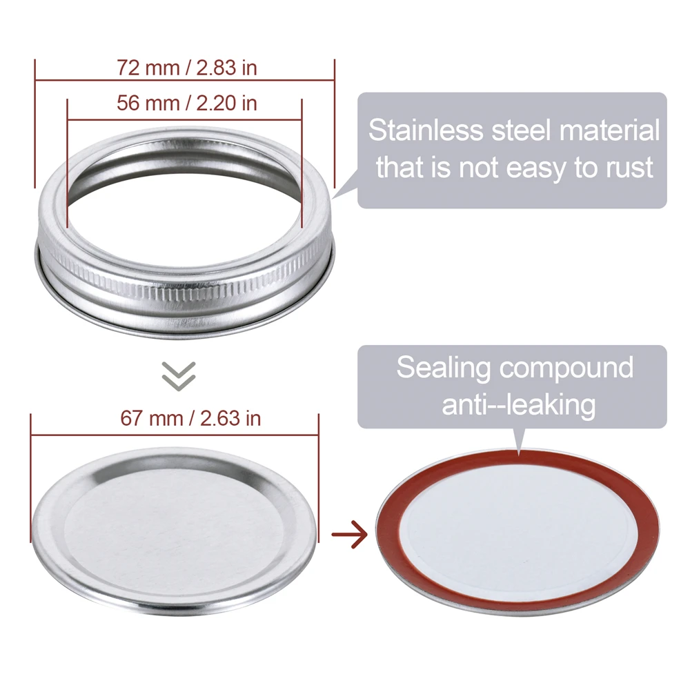 24 Sets Regular Mouth Canning Lids for Ball, Split-Type Metal Mason Jar Lids for Canning, Silver/70 MM/Lids & Rings/Bands