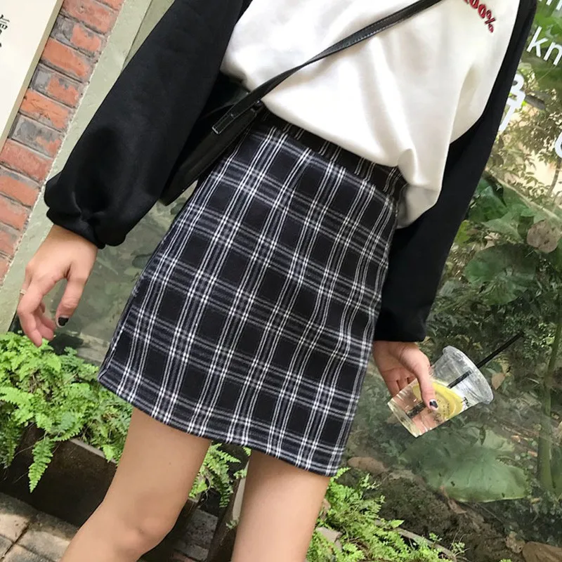 Уличная клетчатая трапециевидная юбка Harajuku, женская сексуальная тонкая мини-юбка, корейский стиль, высокая талия, женская повседневная короткая юбка, jupe femme