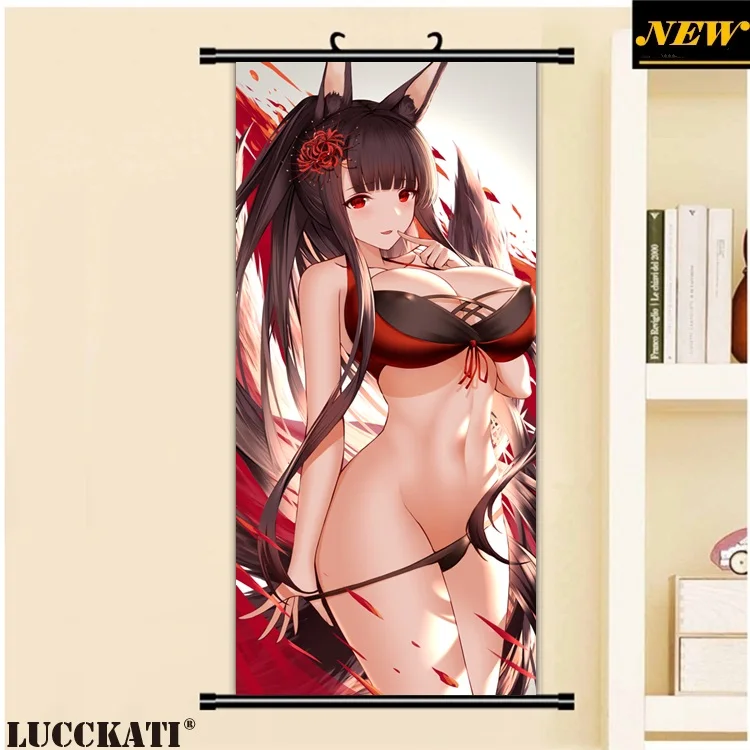 45X95 см Azur Лейн Bilan Hangxian соски без бюстгальтера животные уши калочки сексуальные лоли мультфильм аниме плакат прокрутки холст живопись