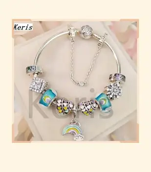 

High Quality 1:1 100% Silver New Rainbow Girls Charm Glass String Bracelet Free Delivery