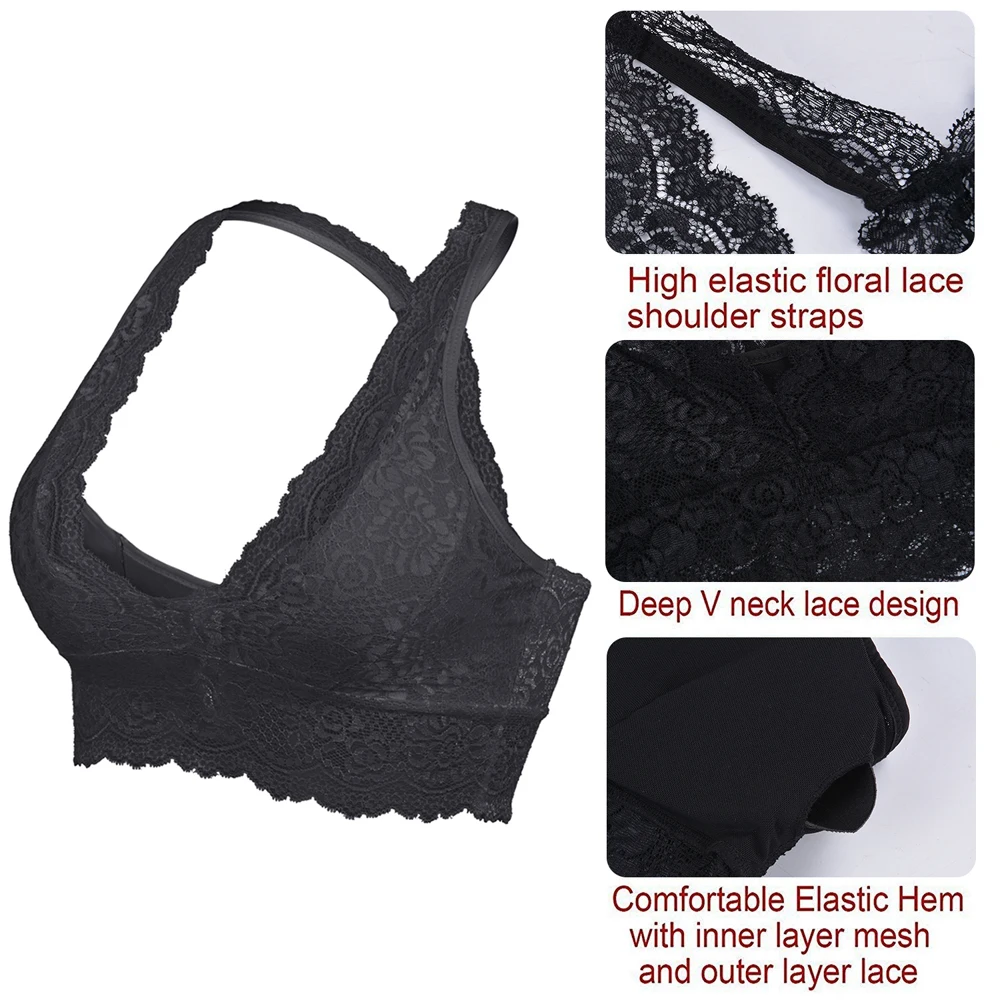 Seamless Deep V Lace Sports Bras For Women Wireless Push Up Bra Thin Comfort Underwear Sexy Lingerie Sexy Sport Top Mujer