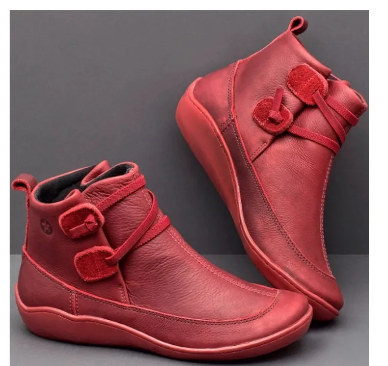 

ankle boots for women flats shoes Round Toe lace up Boots Women wedge Boots vintage PU leather y02