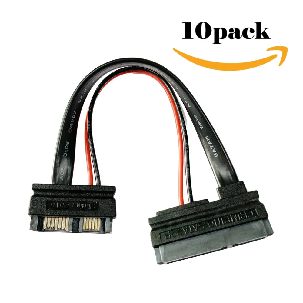 10pack 7+15pin to 7pin+6pin 6 inches Slimline 13 pin SATA Male to 22 Pin SATA Female Cable Adapter-SATAIII cable