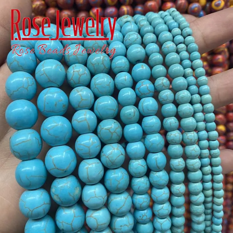 

Synthetic Blue Turquoises Beads Round Loose Stone Beads For Jewelry Making DIY Bracelets Necklace Accessories 15'' 4/6/8/10/12mm