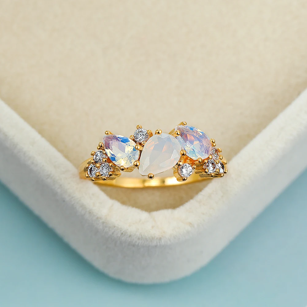 Vintage Female White Crystal Moonstone Jewelry Cute Gold Color Wedding Rings For Women Luxury Engagement Valentines Day Gift wedding rings,womens ring,finger rings,jewelry rings,ring jewelry