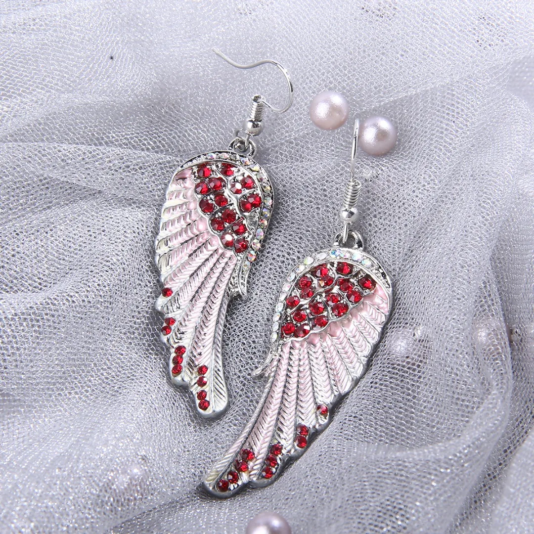 Fashion Romantic Blue White Pink Colors Angel Wings Earrings Crystal Rhinestone Long Dangle Earrings For Women Exquisite Jewelry