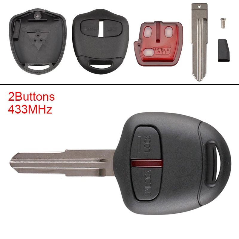 1pc 433MHz 2 Buttons Car Remote Key with ID46 Chip and Battery Fit for MITSUBISHI Triton Pajero Outlander ASX Lancer MIT8 Lama