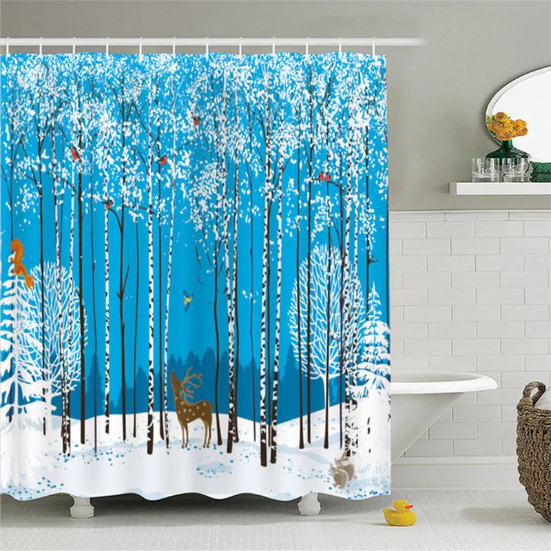 

Sholisa waterproof blackout Nordic wind elk forest printing polyester shower curtain C-type hook no odor does not fade curtain
