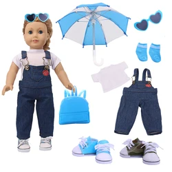 Vêtements de poupée, costume de pluie, T shirt, Jeans + accessoires pour American orn de 18 pouces et 43 cm, poupée Reborn, notre génération, jouets pour filles 
