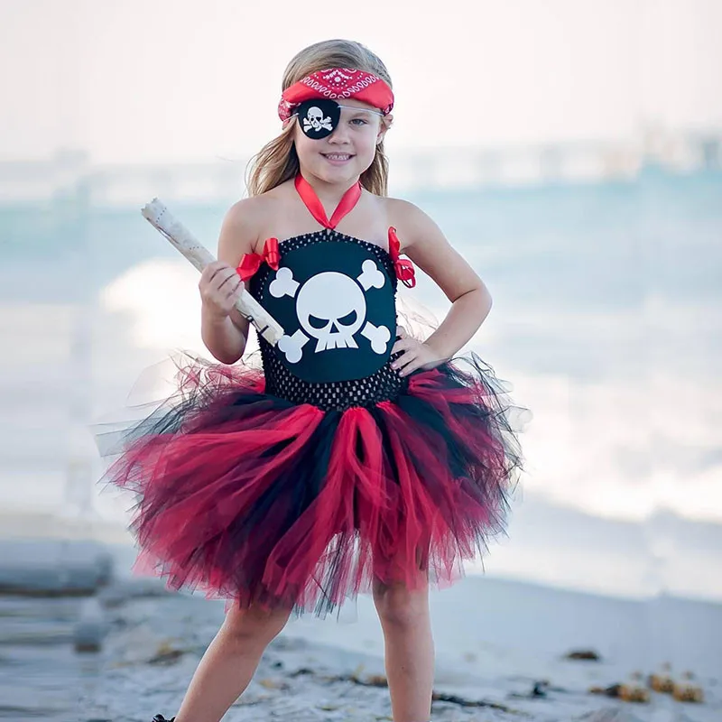 

Skull Pirate Girls Halloween Costume Tutu Dress Kids Girls Tulle Dress Teen Girls Cosplay Costume Carnival Party Dresses Vestido