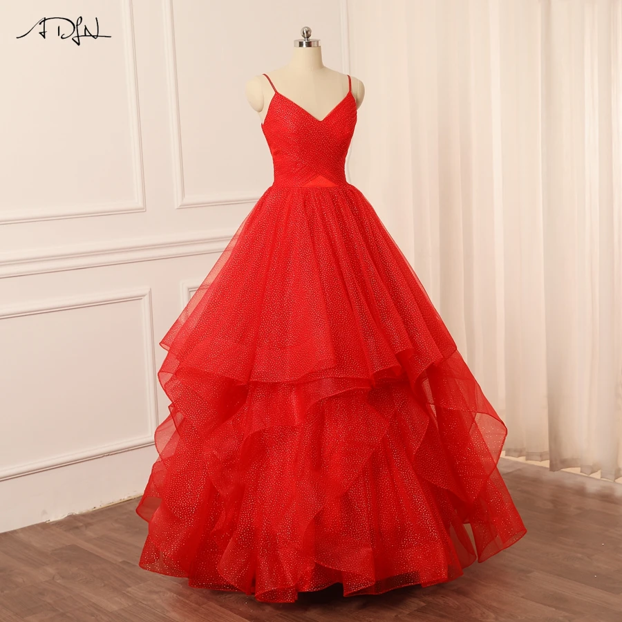 ADLN Shinny Red Quinceanera платья с блестками Тюль Спагетти ремни Длина до пола Длинные сладкие 15 платья вечерние платья