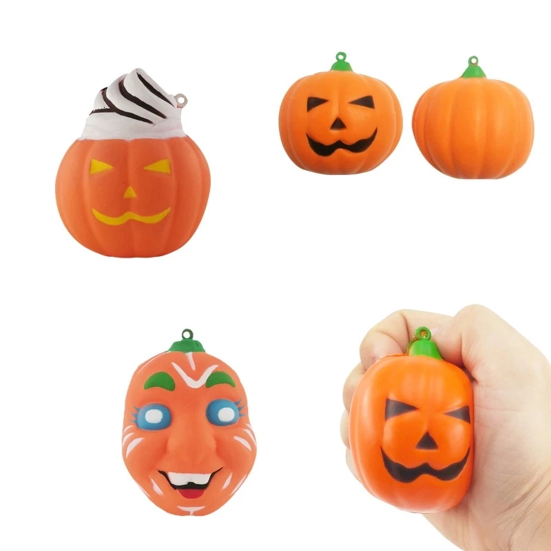 

Halloween Simulation Pumpkin Keychain Squishy Slow Rising Anti-Stress Toys Sensory Squeeze Stress Ball Fidget Toys For Children