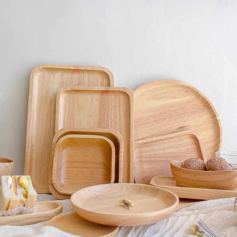 

Wooden Round Storage Tray Plate Tea Food Dishe Drink Platter Food Plate Dinner Beef Steak Fruit Snack Tray Home Kitchen Decor