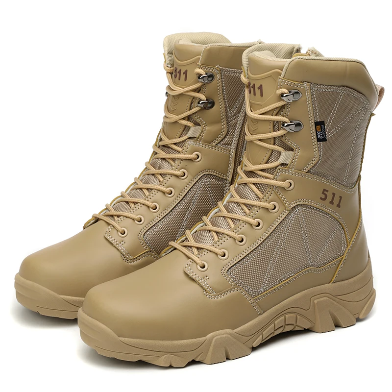 Hiking Shoes Army-Boots Outdoor Waterproof High-Top Zipper Men Anti-Collision