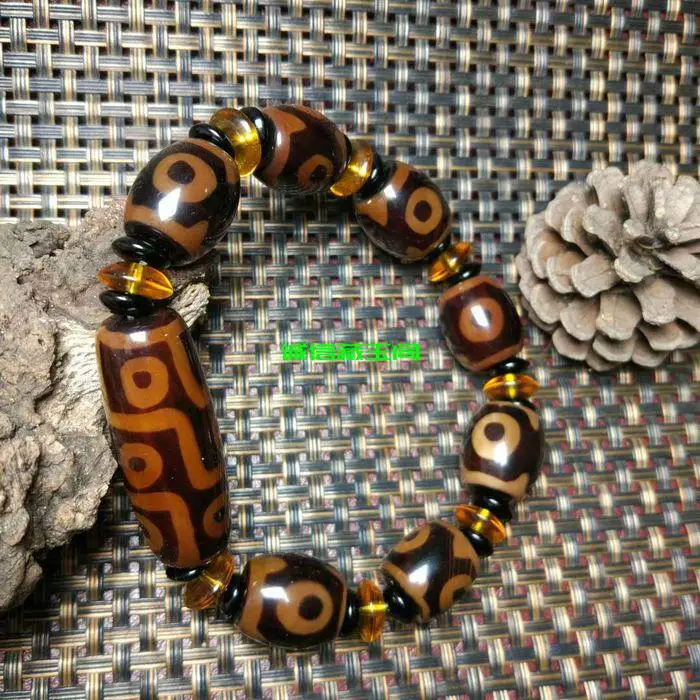 Natural Tibet Old Dzi Bead Bracelet Three Eyes Nine Eyes Dzi Beads Genuine