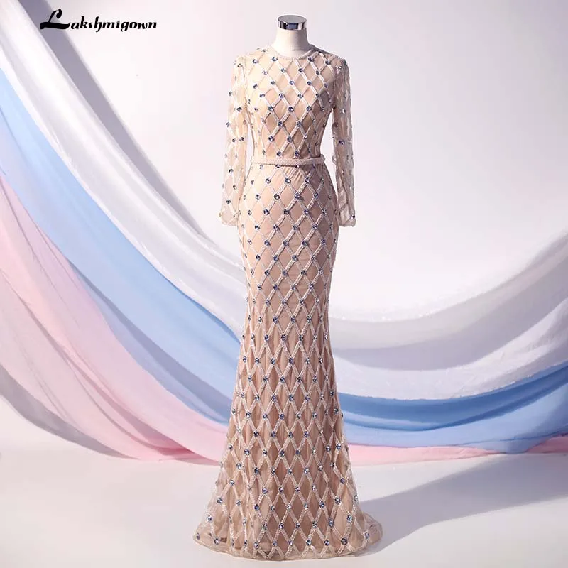 Lakshmigown Роскошные Кристаллы Русалка вечернее платье с длинным рукавом Robe De Soiree вечернее платье вечерние платья формальное платье