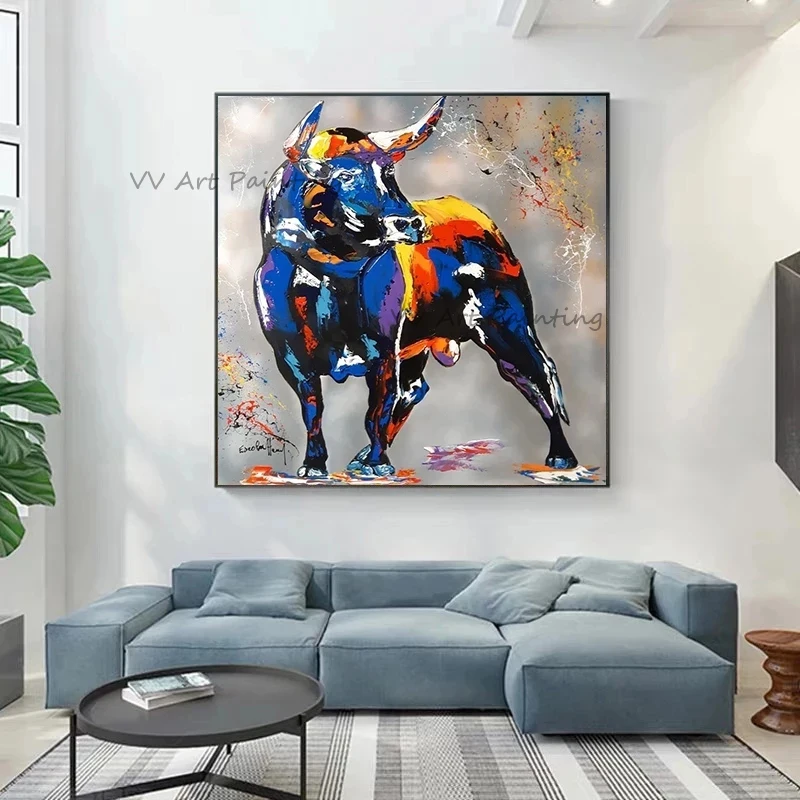 

Animal Drawing Handmade Abstract Bull Oil Painting For Living Room Decor Hand-Painted Mural Picuture Frameless Nature Picture