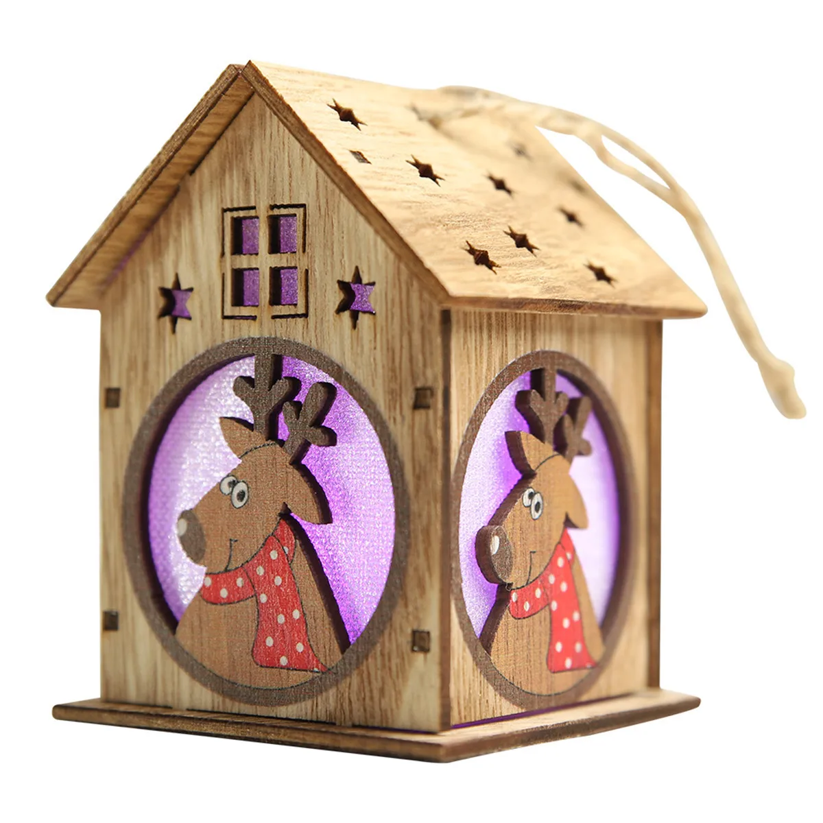 DIY светодиодный светильник, деревянный дом, Рождественская елка, украшение, лось, Санта Клаус, снеговик, подвесная подвеска, Рождественский Декор для дома - Цвет: Elk