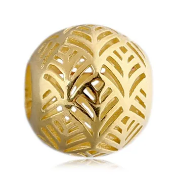 

New 925 Sterling Silver Bead Charm Gold Color Openwork Abstract Tropicana Beads Fit Women Bracelet Bangle DIY Jewelry