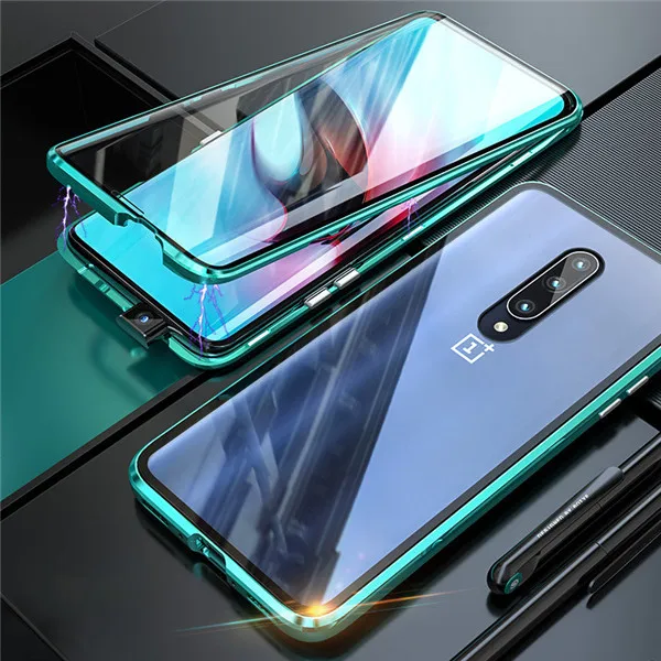 Полный корпус защитный чехол для телефона для Oneplus 7 Pro Чехол Магнитный чехол s для One Plus 7 Pro Чехол передняя+ Задняя стеклянная крышка чехол - Цвет: For Green
