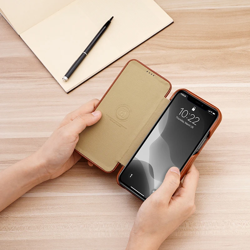 Чехол для iPhone 12 11 Pro Max из натуральной кожи деловой водонепроницаемый флип чехол