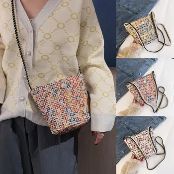 

Vintage Crossbody Bags For Women's 2019 Fashion Coin Pearl Woven Wool Bag torebka Patchwork Casual Shoulder Bag bolsos mujer #C9