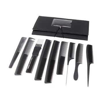 

9pcs Black Pro Salon Hair Comb Set Plastic Barbers Cutting Combs Set with a Pouch Holder Case
