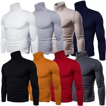 

Winter Warm Turtleneck Sweater Men Fashion Solid Knitted Mens Sweaters 2019 Casual Male Double Collar Slim Fit Pullover