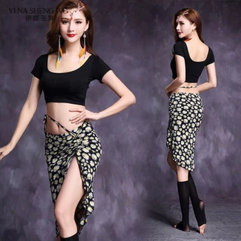 

New Style Bellydance Set 2pcs Modal Top&Printing Skirt Belly Dance Costume Indian Dancing Set Stage Performance Wear Adult