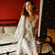 Женская Сексуальная кружевная ночная рубашка, халат, костюм, Летний Тонкий секционный Топ, сексуальная открытая спина, кружевная ночная рубашка, халат, комплект, женские пижамы, платье