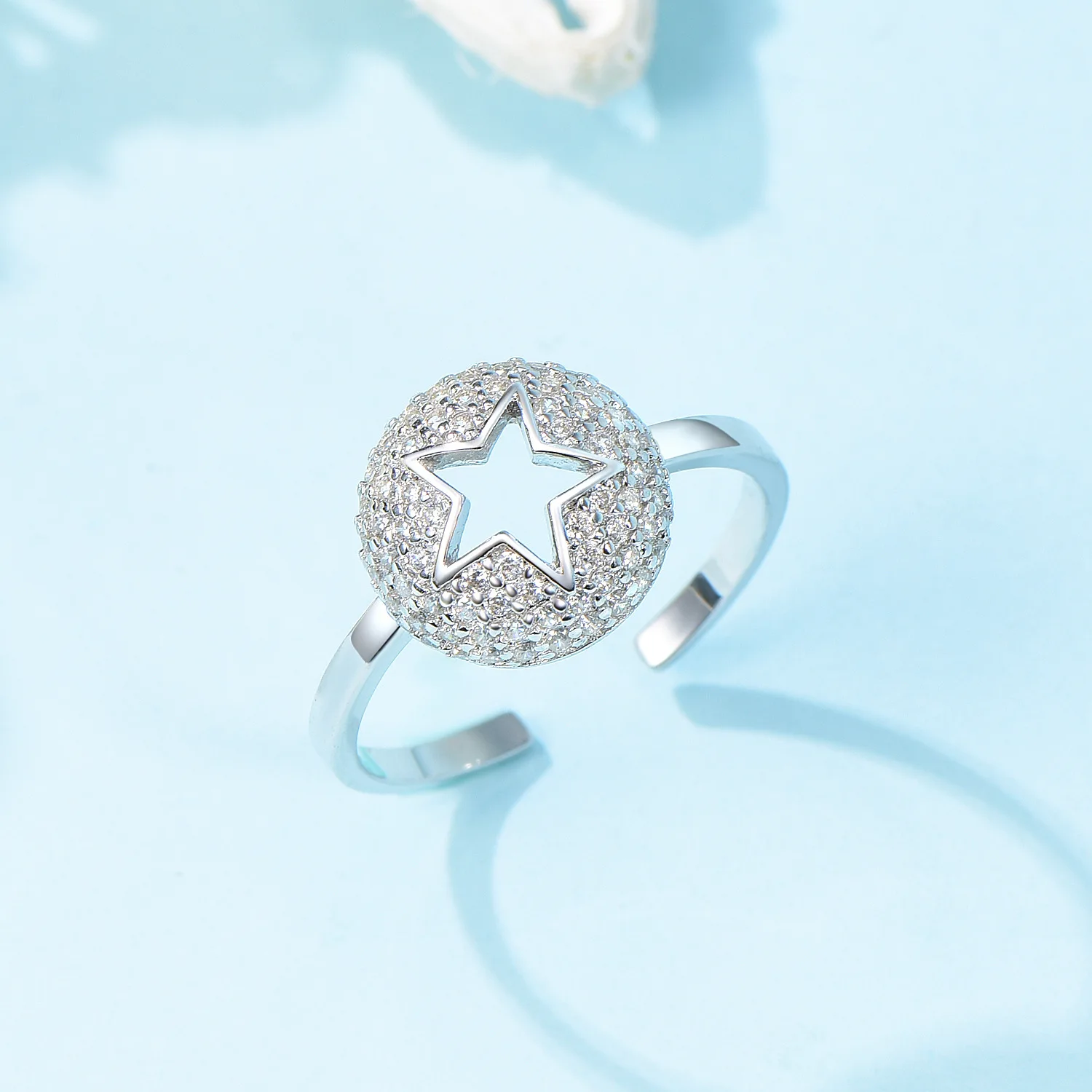 

LK original design 925 sterling silver ring simple small fresh hollow star opening ring temperament pentagram star ring